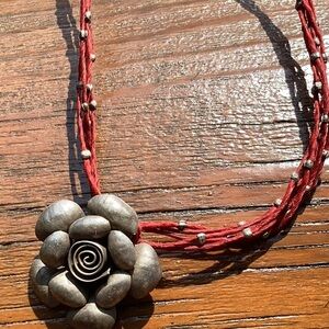 🪸  STERLING SILVER CORAL 🪸 Sculptured Flower Boho CHOKER  TAOS SOUTHWEST